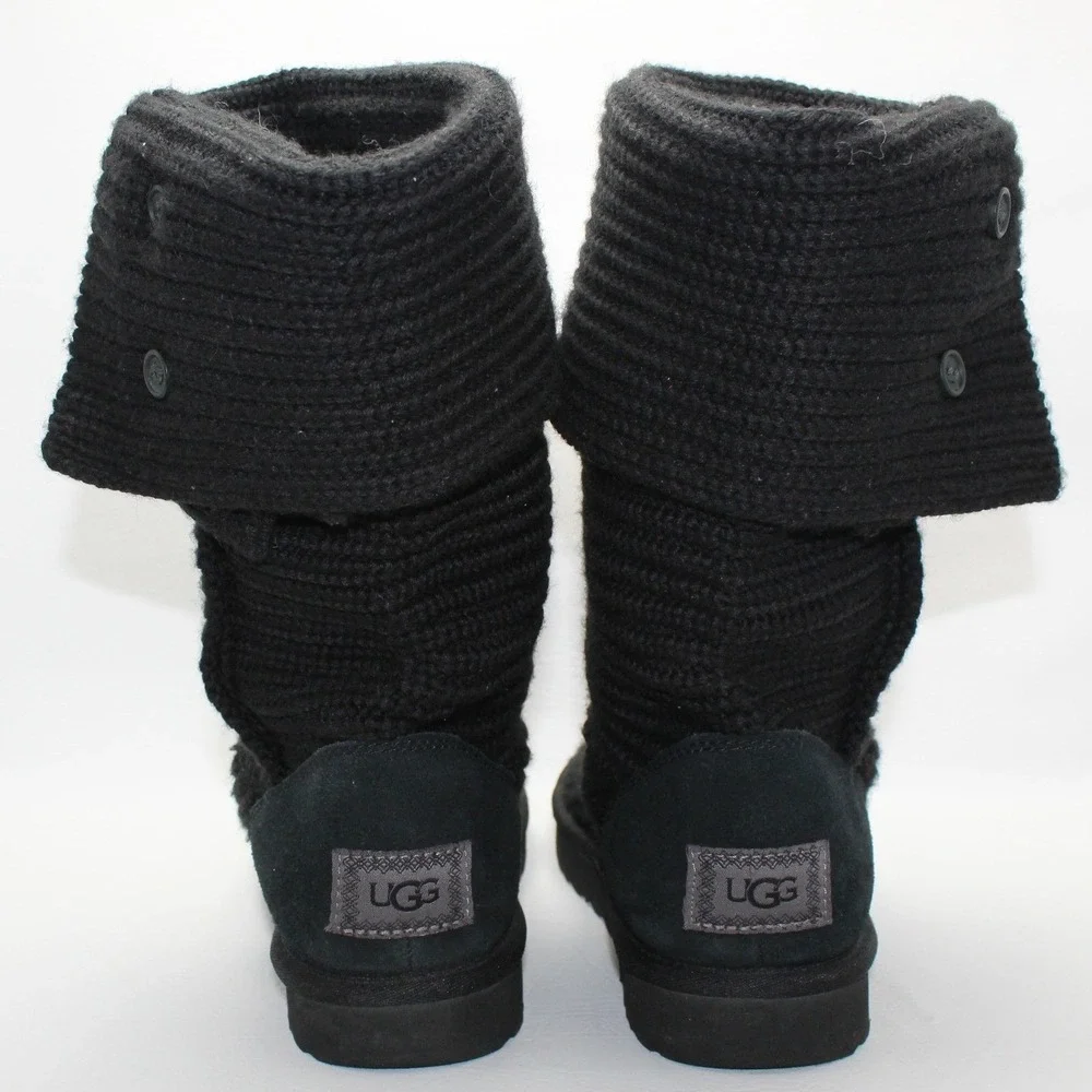 UGG Lattice Cardy Knit‎ Boots Black 3-Button Tall Discontinued Style Size 9